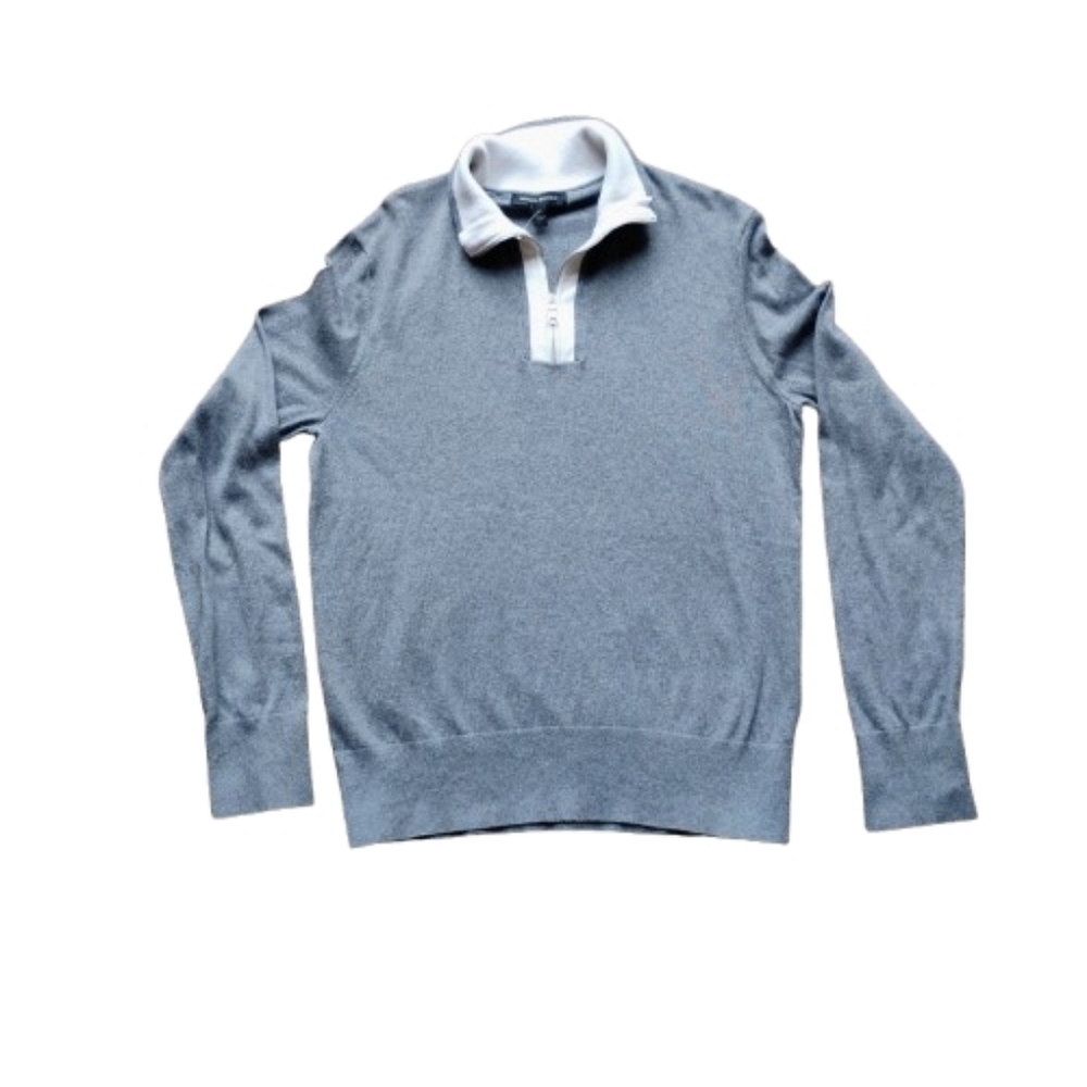 Banana Republic Factory Cotton Zip-Collar Pullover Sweater Gray White M
